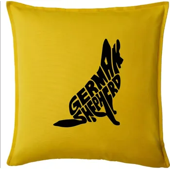 Polštář Německý ovčák sedící napis - Polštář 50x50 - 50x50 - Pouze potah ( Žlutá )