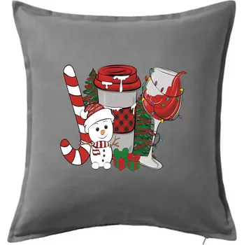 Polštář Vánoce, víno a sněhulák - Polštář 50x50 - 50x50 - Pouze potah ( Tmavě šedý melír )
