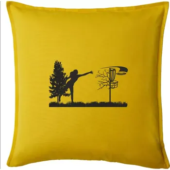 Polštář Disc golf - žena černý obrázek - Polštář 50x50 - 50x50 - Pouze potah ( Žlutá )