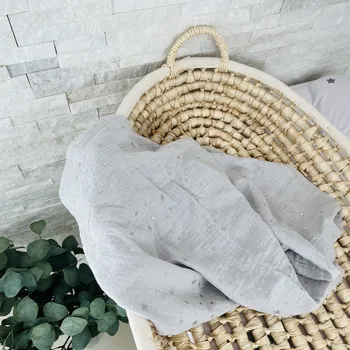 Dětská deka MIMOUŠEK Mušelínová deka/plena světle šedá hvězdy