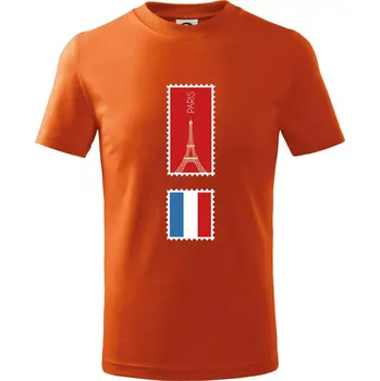 Chlapecké oblečení Paříž známka barevná - Tričko dětské bavlněné - 146 cm/10 let ( Oranžová )