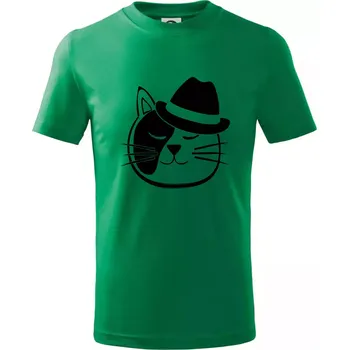 Chlapecké tričko Kočka s kloboukem - Tričko dětské bavlněné - 98 cm / 2 roky ( Středně zelená )