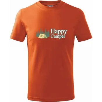 Happy camper - stan v lese - Tričko dětské bavlněné - 98 cm / 2 roky ( Oranžová )