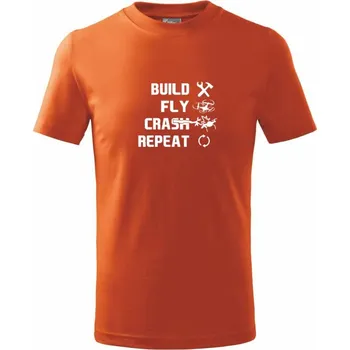 Chlapecké tričko Dron Build fly crash repeat - Tričko dětské bavlněné - 98 cm / 2 roky ( Oranžová )