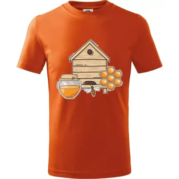 Včelí úly - Tričko dětské bavlněné - 104-110cm / 3-4 roky ( Oranžová )