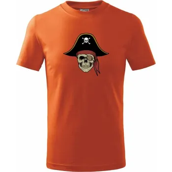 Pirátská lebka s kloboukem - Tričko dětské bavlněné - 158 cm/12 let ( Oranžová )