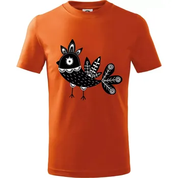 Chlapecké tričko Ptáček černobílý folklór - Tričko dětské bavlněné - 122 cm/6 let ( Oranžová )