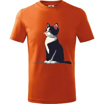 Chlapecké oblečení Mourovatá kočka pixel - Tričko dětské bavlněné - 98 cm / 2 roky ( Oranžová )