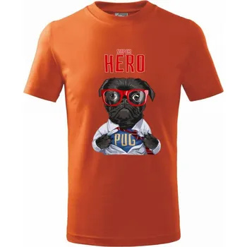 Chlapecké tričko Mops - Pug Superhero - Tričko dětské bavlněné - 158 cm/12 let ( Oranžová )