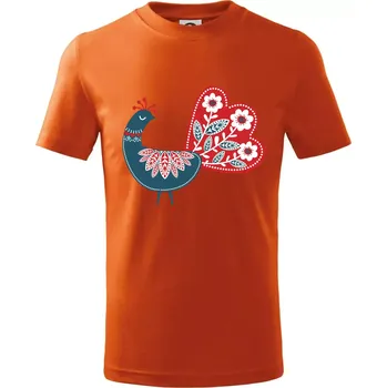 Folklor - páv modrý - Tričko dětské bavlněné - 122 cm/6 let ( Oranžová )