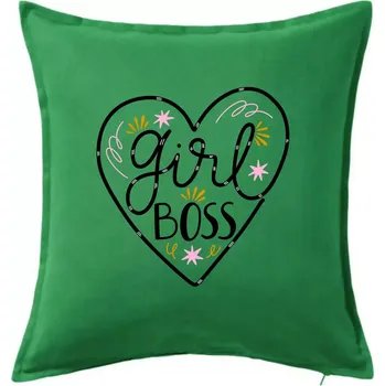 Polštář Girl boss - srdce - Polštář 50x50 - 50x50 - Pouze potah ( Středně zelená )