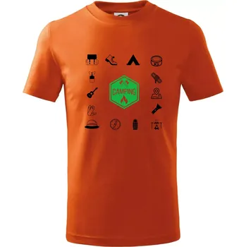 Kempování symboly - Tričko dětské bavlněné - 134 cm/8 let ( Oranžová )