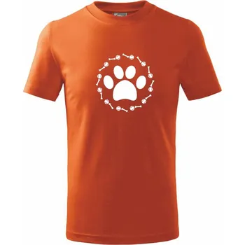 Chlapecké tričko Tlapka míč kost pes - Tričko dětské bavlněné - 98 cm / 2 roky ( Oranžová )