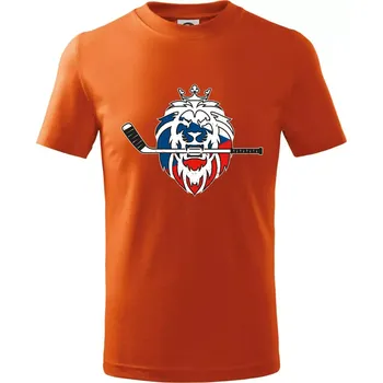 Lev s hokejkou v tlamě - Česká vlajka - Tričko dětské bavlněné - 146 cm/10 let ( Oranžová )