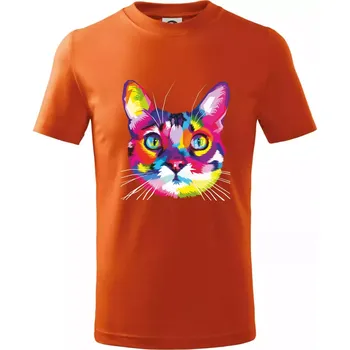 Chlapecké tričko Kočka duhová hlava - Tričko dětské bavlněné - 98 cm / 2 roky ( Oranžová )