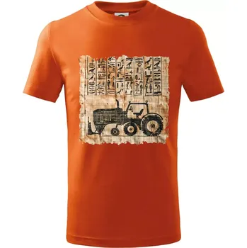 Egyptské hieroglyfy traktor - Tričko dětské bavlněné - 134 cm/8 let ( Oranžová )