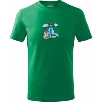 Chlapecké tričko Indiánská sova - Tričko dětské bavlněné - 98 cm / 2 roky ( Středně zelená )