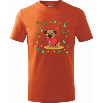 Vánoční mops - Tričko dětské bavlněné - 98 cm / 2 roky ( Oranžová )