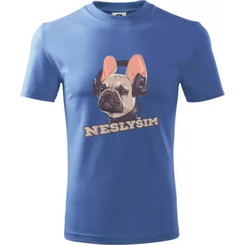 Chlapecké tričko Francouzský buldoček neslyším - Tričko dětské bavlněné - 98 cm / 2 roky ( Azurově modrá )