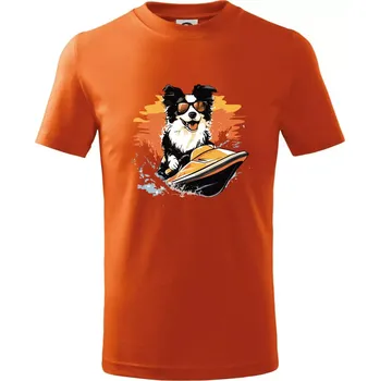 Chlapecké tričko Border Kolie na vodním skútru - Tričko dětské bavlněné - 98 cm / 2 roky ( Oranžová )
