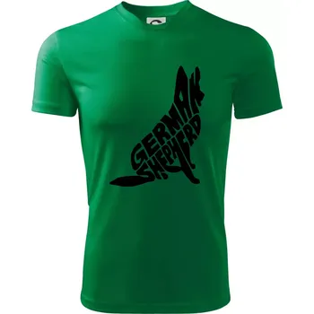 Chlapecké oblečení Německý ovčák sedící napis - Dětské triko sportovní (dresovina) - 146 cm/10 let ( Středně zelená )