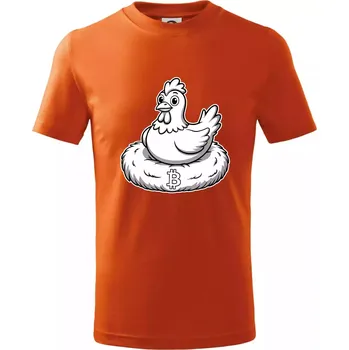 Chlapecké tričko Kuře sedící na bitcoinovém hnízdě - Tričko dětské bavlněné - 98 cm / 2 roky ( Oranžová )