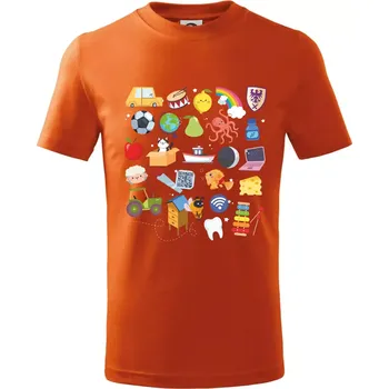 Obrázková abeceda - Tričko dětské bavlněné - 104-110cm / 3-4 roky ( Oranžová )