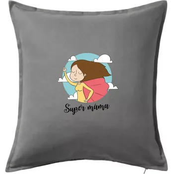 Polštář Kreslený obrázek Super máma - Polštář 50x50 - 50x50 - Včetně výplně ( Tmavě šedý melír )