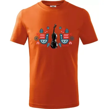 Folklór housle - Tričko dětské bavlněné - 146 cm/10 let ( Oranžová )