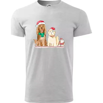 Veselé vánoce - pes, křeček a kočka - Triko extra velké (5-8XL) - 8XL ( Světlešedý Melír )