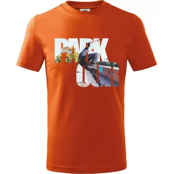 Parkour nápis ve městě - Tričko dětské bavlněné - 134 cm/8 let ( Oranžová )