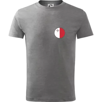 Vlajka Malta kulatá na prso - Tričko dětské bavlněné - 98 cm / 2 roky ( Tmavě šedý melír )