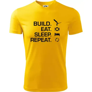 Chlapecké tričko Build eat sleep repeat - montážní pěna - Dětské triko sportovní (dresovina) - 158 cm/12 let ( Žlutá )