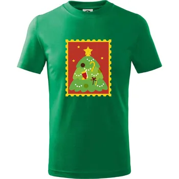 Rodinná vánoční trička - známky - Tričko dětské bavlněné - 98 cm / 2 roky ( Středně zelená )