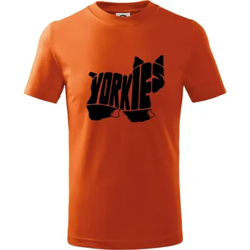 Jorkšírský teriér - Yorkie - Nápis v těle - Tričko dětské bavlněné - 98 cm / 2 roky ( Oranžová )
