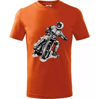 Motorkář bokem - Tričko dětské bavlněné - 134 cm/8 let ( Oranžová )