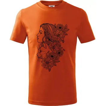 Chlapecké tričko Žena a kočka - kreslená - Tričko dětské bavlněné - 98 cm / 2 roky ( Oranžová )
