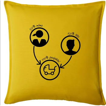 Polštář 50% máma 50% táta = 100 perfektní - Polštář 50x50 - 50x50 - Pouze potah ( Žlutá )