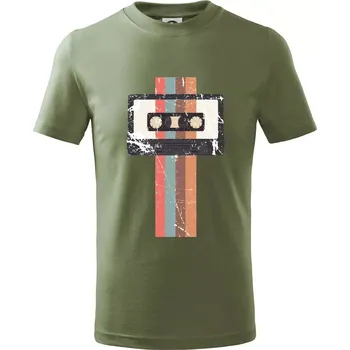 Retro kazeta - pruhy - Tričko dětské bavlněné - 158 cm/12 let ( Khaki )