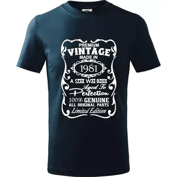 Chlapecké tričko Vintage Etiketa - 1981 - Tričko dětské bavlněné - 98 cm / 2 roky ( Námořní modrá (velmi tmavá - téměř černá) )