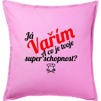 Polštář Já vařím - tvoje superschopnost? šikmý nápis - Polštář 50x50 - 50x50 - Pouze potah ( Růžová )