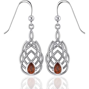 Náušnice Věčný uzel – stříbrné náušnice s granátem