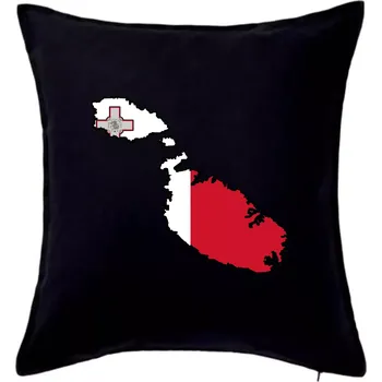Polštář Mapa Malta s vlajkou - Polštář 50x50 - 50x50 - Pouze potah ( Černá )