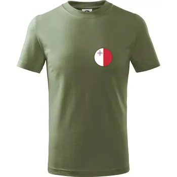 Chlapecké tričko Vlajka Malta kulatá na prso - Tričko dětské bavlněné - 134 cm/8 let ( Khaki )