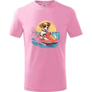 Chlapecké tričko Jack russell teriér na vodním skútru - Tričko dětské bavlněné - 98 cm / 2 roky ( Růžová )