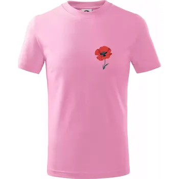 Vlčí mák kreslený na prsu - Tričko dětské bavlněné - 98 cm / 2 roky ( Růžová )