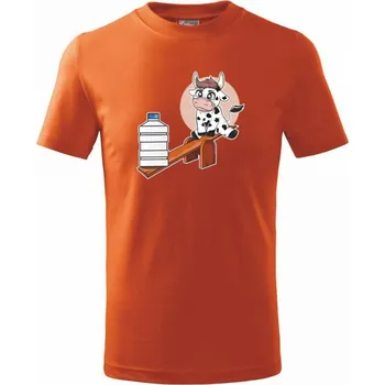 Kravka na houpačce - Tričko dětské bavlněné - 98 cm / 2 roky ( Oranžová )