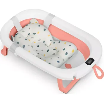 Kojenecká hygiena Skládací vanička pro děti a kojence s teploměrem a vložkou bílo-růžová (728701)