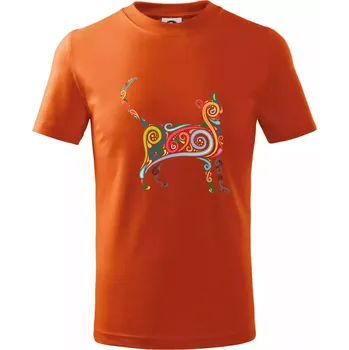Chlapecké tričko Kočka barevné křivky - Tričko dětské bavlněné - 98 cm / 2 roky ( Oranžová )