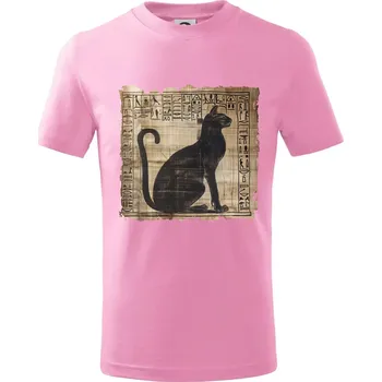Egyptské hieroglyfy kočka - Tričko dětské bavlněné - 146 cm/10 let ( Růžová )
